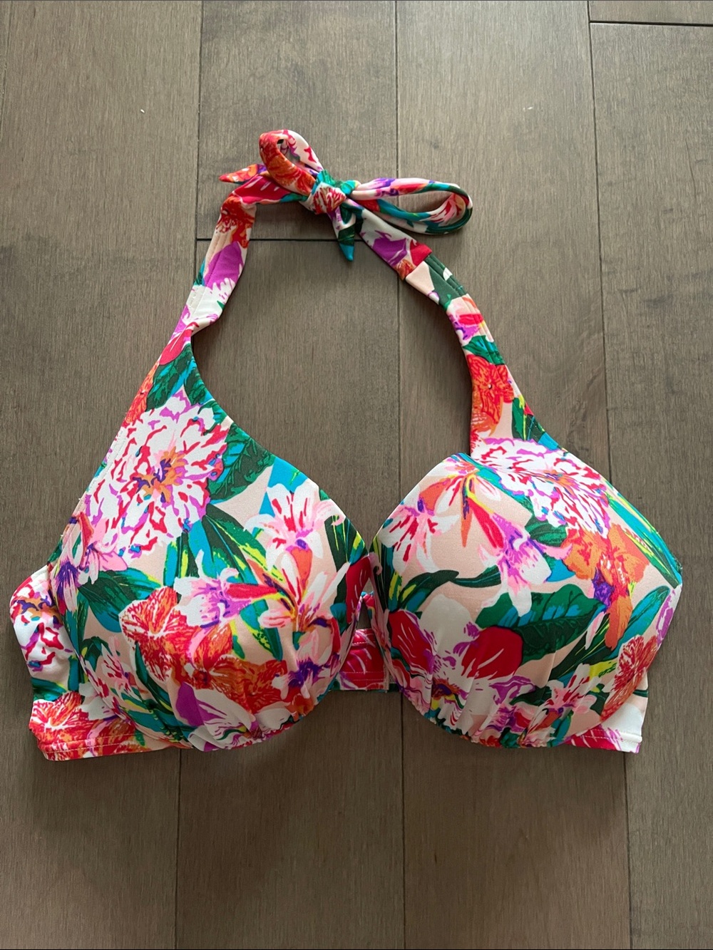 Victoria's Secret Floral Halter Bikini Top in Pink, Green, White